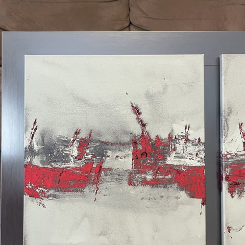 Triptych Painting oil print on canvas by Leys Gemma like new