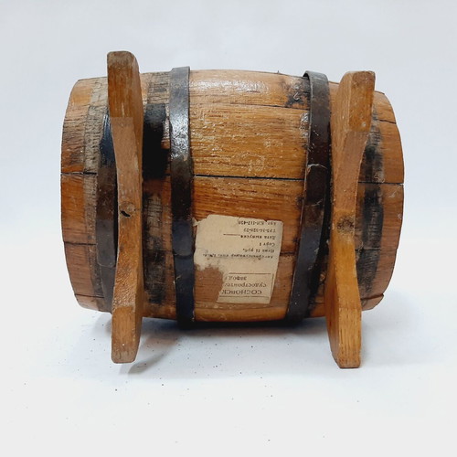 Vintage oak barrel USSR 70s with stand, 18×14×15 cm