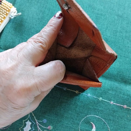 Men's wallet used, natural leather with traditional Bulgarian ornament