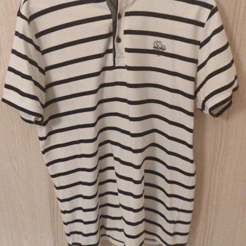 Men's striped t-shirt with Mao collar XL like new, white and blue