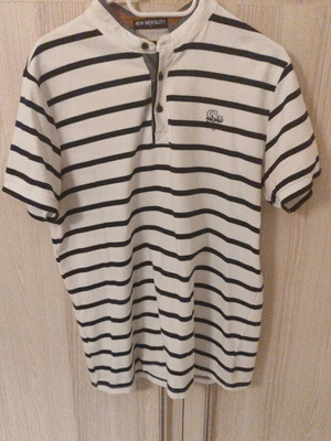 Men's striped t-shirt with Mao collar XL like new, white and blue