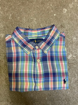 Ralph Lauren Fun Oxford long sleeve shirt, blue red green blocked, black pony, size L