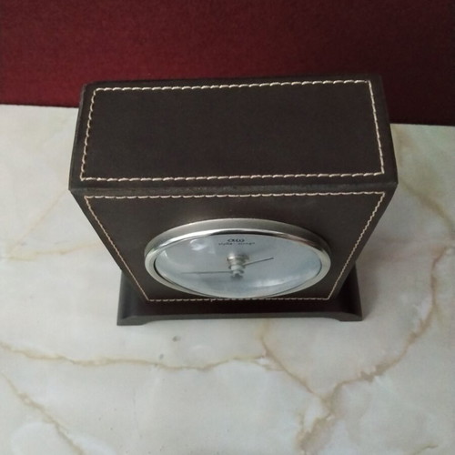 Vintage Alpha - Omega desk clock with leather cover like new