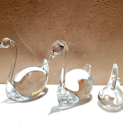 Set of 3 Crystal Swan Figures Kosta Boda & Hering Crystal new