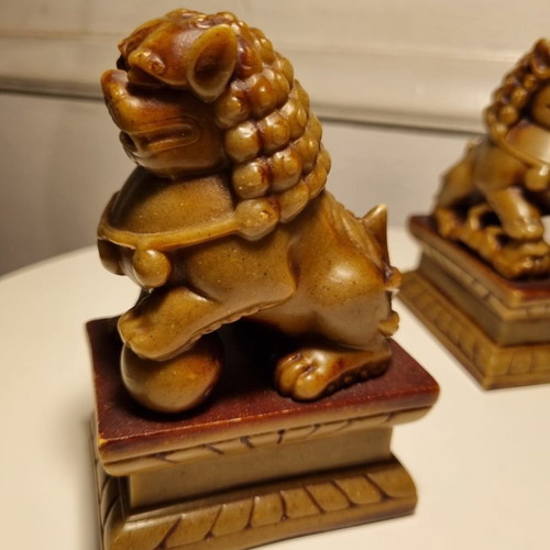Pair of carved 1950s soapstone Foo Dogs used
