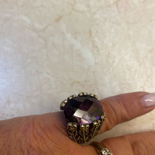 Silver ring with 9K gold plating and amethyst stone like new