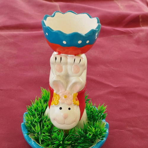 Porcelain egg holder new with bear and vibrant colors