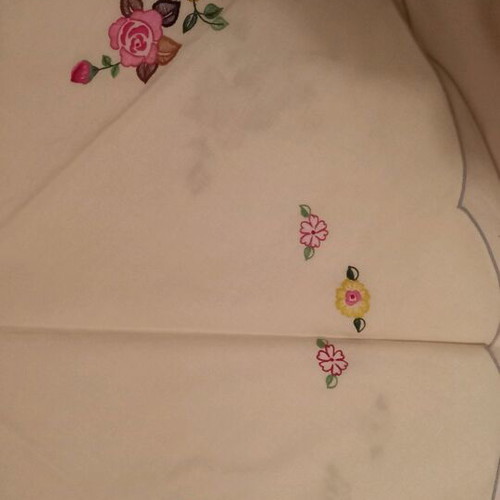 Small round tablecloth new beige with flowers 74x70