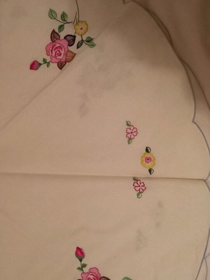 Small round tablecloth new beige with flowers 74x70