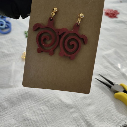 Ceramic turtle earrings 3D printed and hand painted, made to order