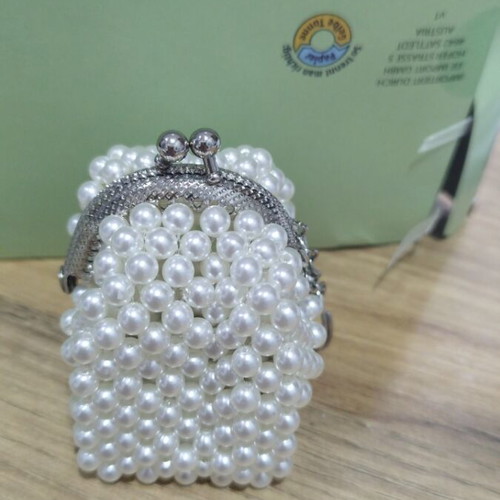 Handmade keychain bag with pearls new, white