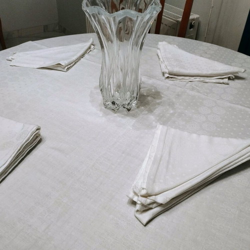 Vintage 13-piece dining set made of genuine linen damask like new