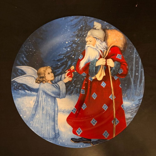 Collectible Christmas Plate Santa Claus and Angel 27cm