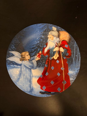 Collectible Christmas Plate Santa Claus and Angel 27cm