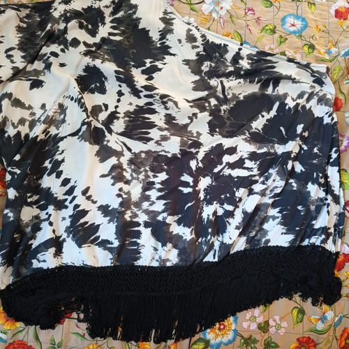 Mat Fashion plus size blouse with fringes, black and white