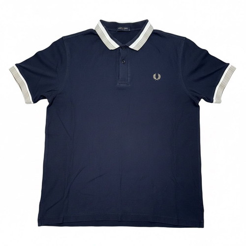 Fred Perry polo shirt XL used, dark blue with beige trim
