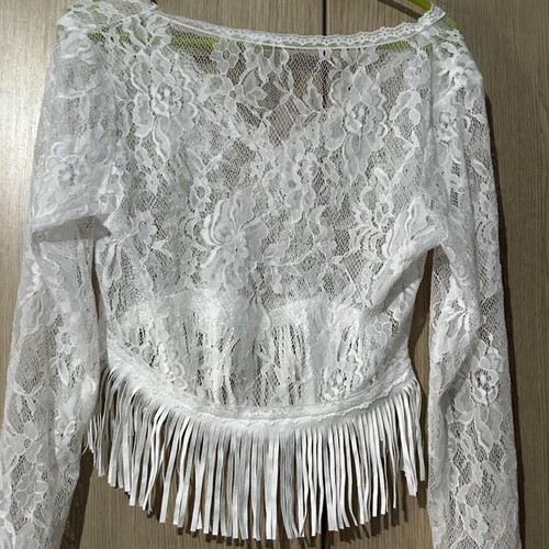 Lace top with fringes medium size like new, white
