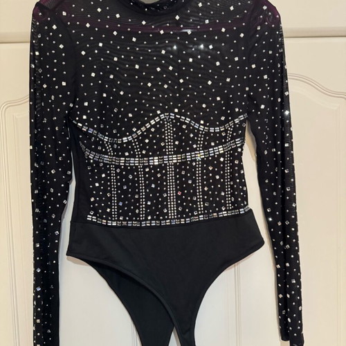 Transparent bodysuit like new with silver studs black