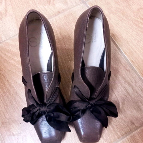 Rossi ankle boots used, leather with silk ribbon, 8cm heel