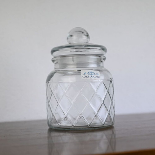 Glass storage jar with lid vintage design like new