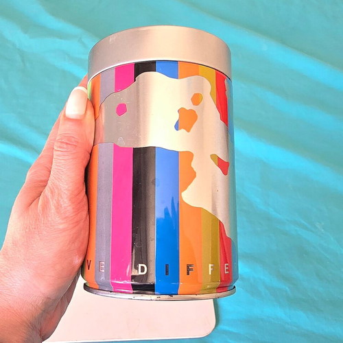 Illy vintage coffee tin, rainbow colors, Love Difference