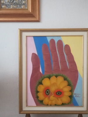 The Hand of the Giant canvas painting used with frame by Kleio Antzoulatou