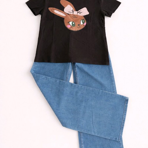 H&M kids set jeans wide leg and t-shirt girl 8-10 years like new