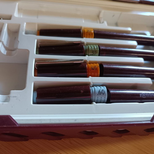 Rapidograph set 0.6 0.4 0.3 0.2 used, with case