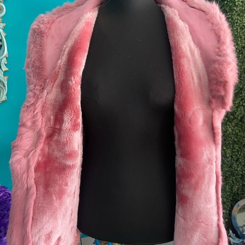 Pink Suede Coat with Real Fur Like New