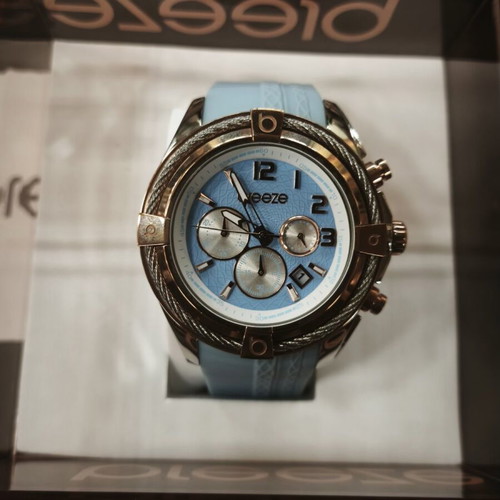 Breeze Chronograph Watch with Light Blue Textured Dial and Silicone Strap
