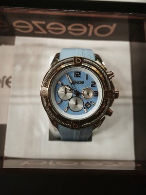 Breeze Chronograph Watch with Light Blue Textured Dial and Silicone Strap