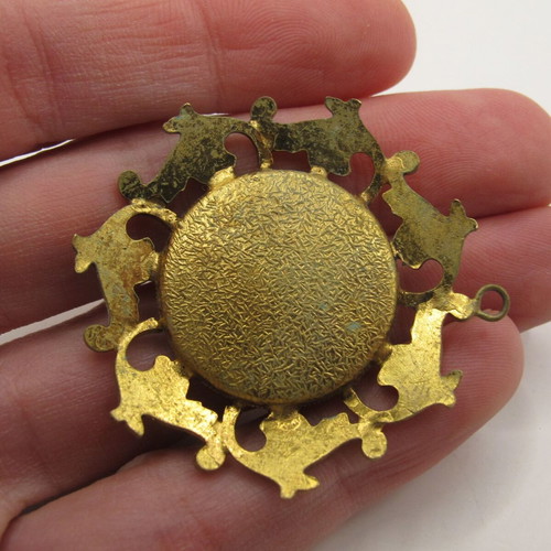 Vintage gold-plated pendant with porcelain floral decoration like new