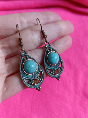 Ethnic earrings dangling like new with turquoise stone