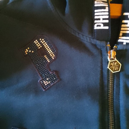 Philipp Plein long cardigan with hood like new, cotton blend, blue, size L