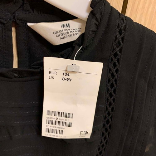 H&M Black Chiffon Blouse New, Size 134 for Girls 8-9 Years