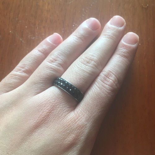 Ring faux black with rhinestones used