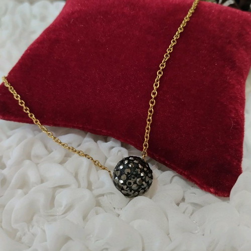 Handmade necklace with gold-colored stainless steel chain and pave-strass bead new