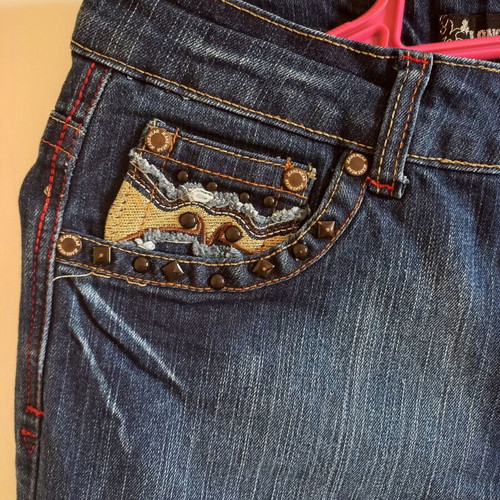 Blue Flared Jeans size S new with decorative pockets