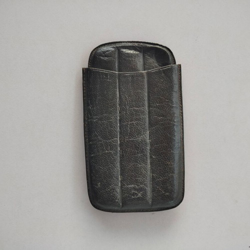 Leather Cigar Case for Three Cigars used, black
