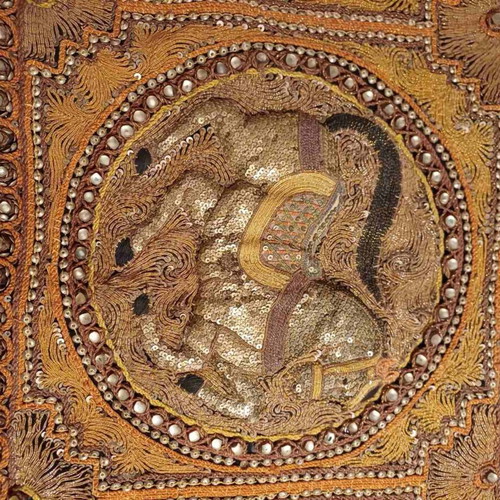 Indian hand-embroidered panel with elephants and horse, like new