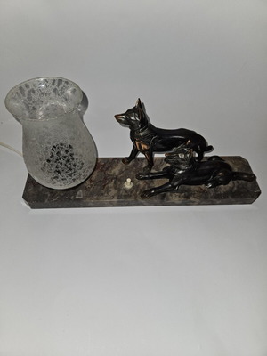 Art Deco Tedd επιτραπέζιο φωτιστικό με γερμανικό ποιμενικό μεταχειρισμένο, 1930s Γαλλία
