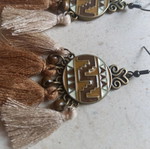 Handmade metal earrings geometric pattern and tassels new, brown