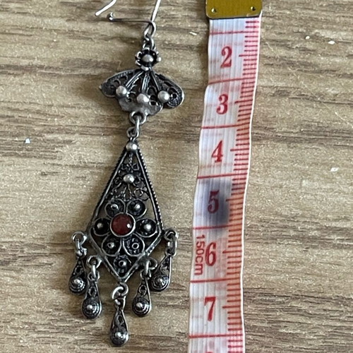 Gianniotika earrings silver 925 like new with filigree and red stone