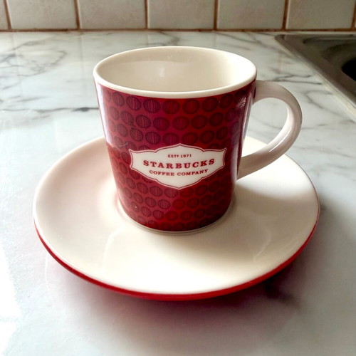 Starbucks coffee cup new, red with porcelain saucer