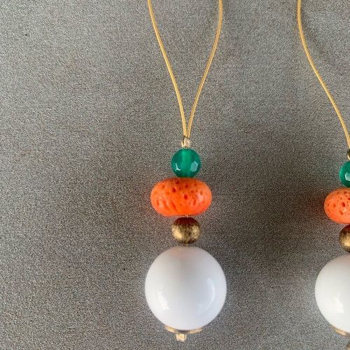 Long beaded summer earrings like new, white and orange