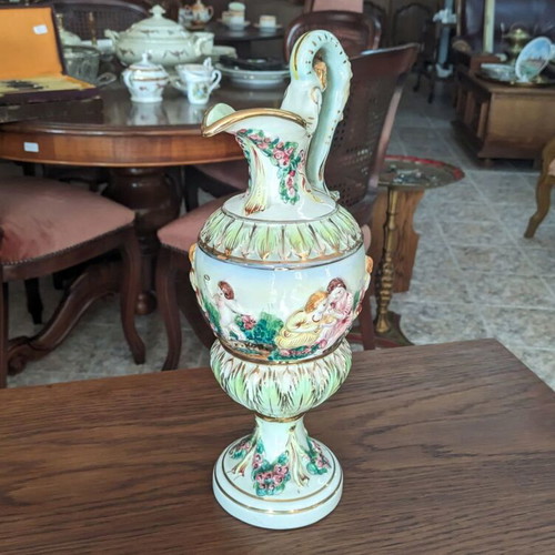 Capodimonte large vintage porcelain pitcher vase 1970s, 39 cm