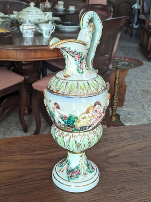 Capodimonte large vintage porcelain pitcher vase 1970s, 39 cm