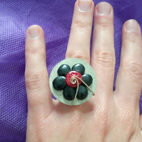 Handmade ring used with flower, blue and silver