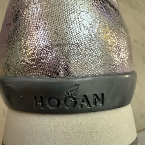HOGAN Silver sneakers 38.5 like new, genuine silver sports shoes