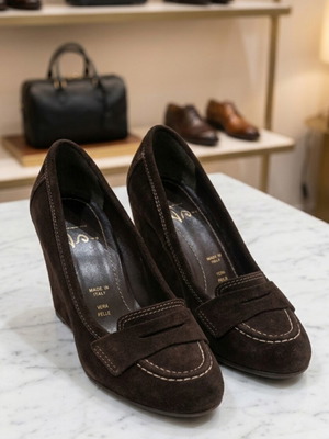 Leather castor shoes size 37 used, dark brown, Italian brand
